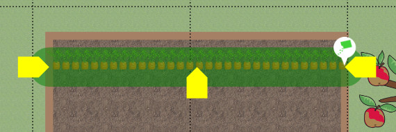 Screenshot of the Garden Planner showing the planting row handles